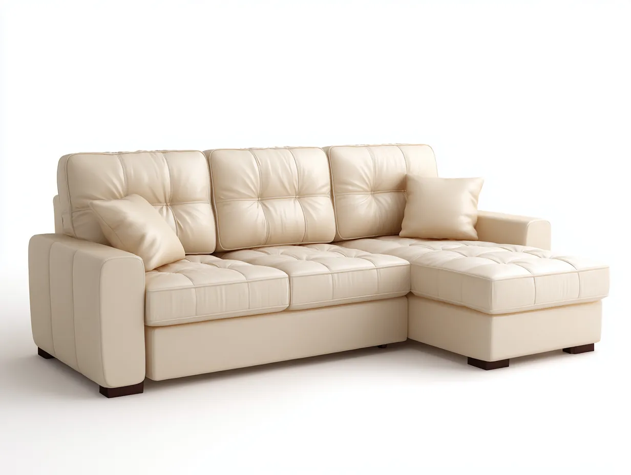 Ecksofa - Leder-Holz - 252x168x84 cm - Creme - Modern Klassisch-Denupnest