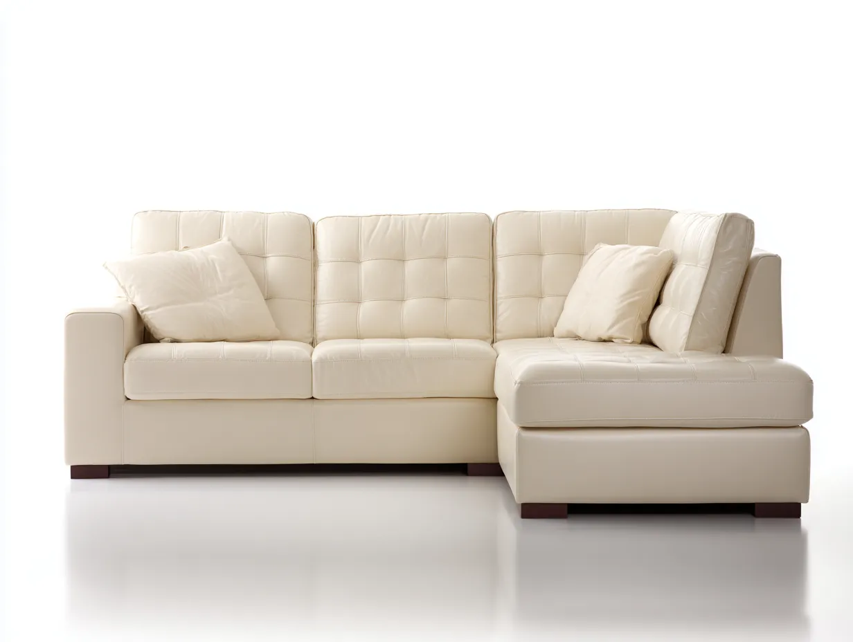 Ecksofa - Leder-Holz - 236x158x83 cm - Creme - Modern Klassisch-Denupnest