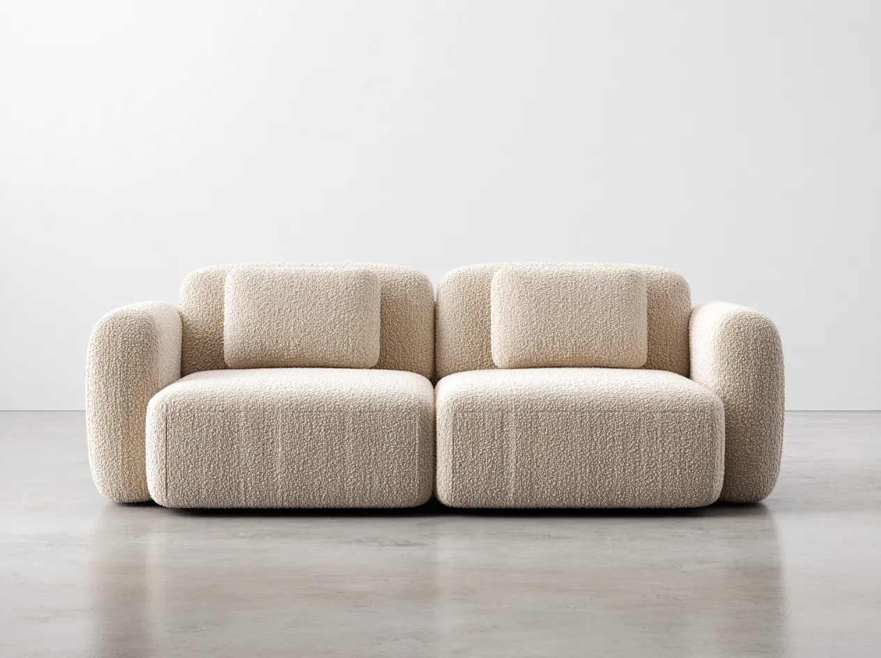 Zweisitzer Sofa-Bouclé-Holz-182x98x74 cm-Cremebeige-Moderner Stil-Denupnest