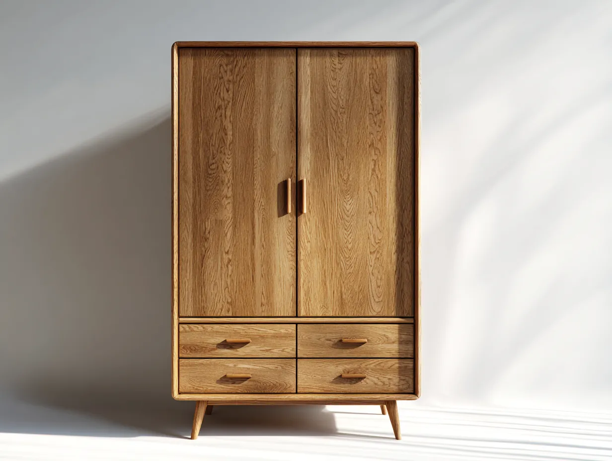 Kleiderschränke mit zwei Türen-Holzwerkstoff-Massivholz-92 x 58 x 198 cm-Eiche-Skandinavischer Stil-Denupnest