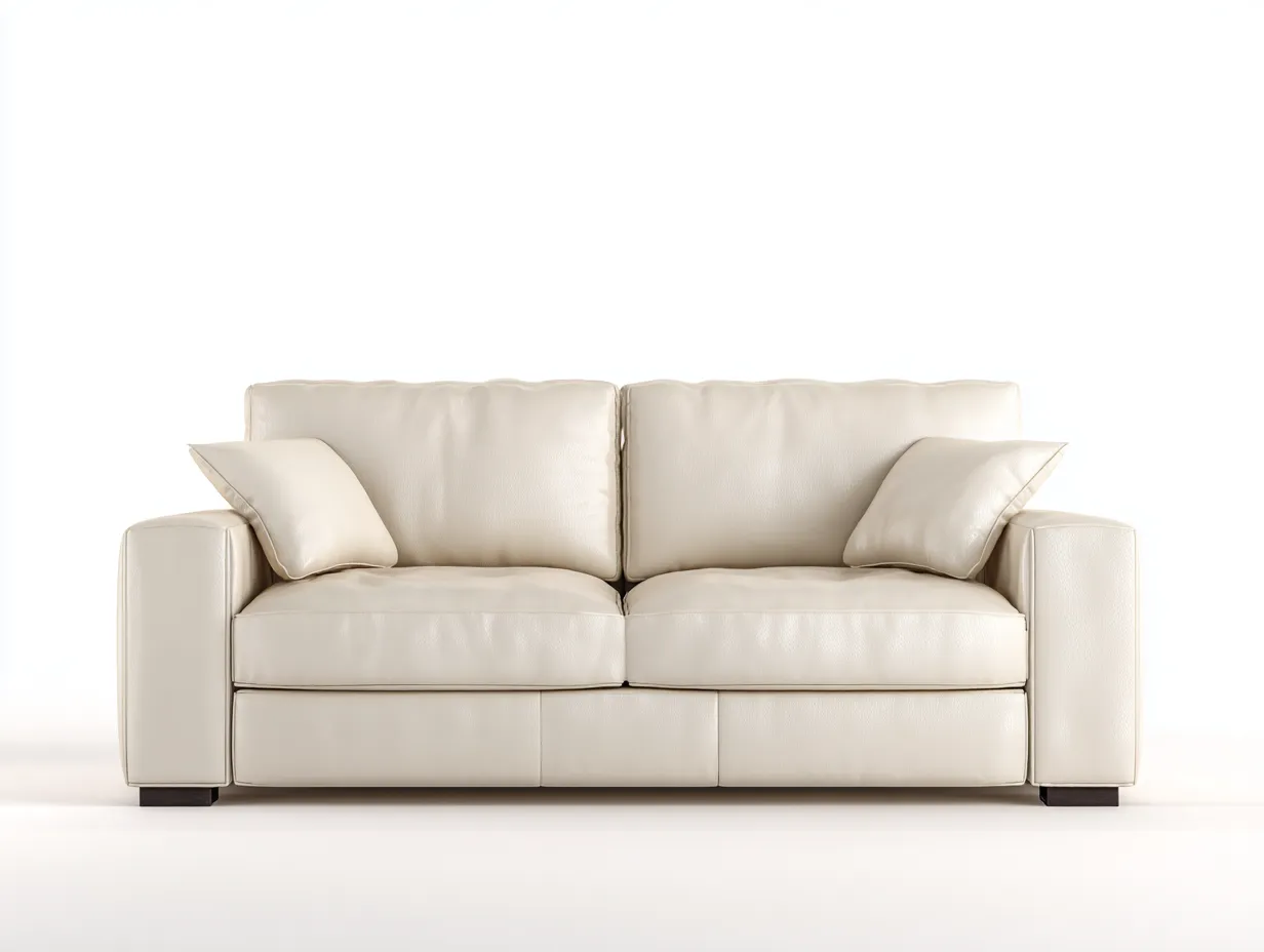 Zweisitzer Sofa-Leder-Holz-188x98x85 cm-Cremeweiß-Moderner Stil-Denupnest