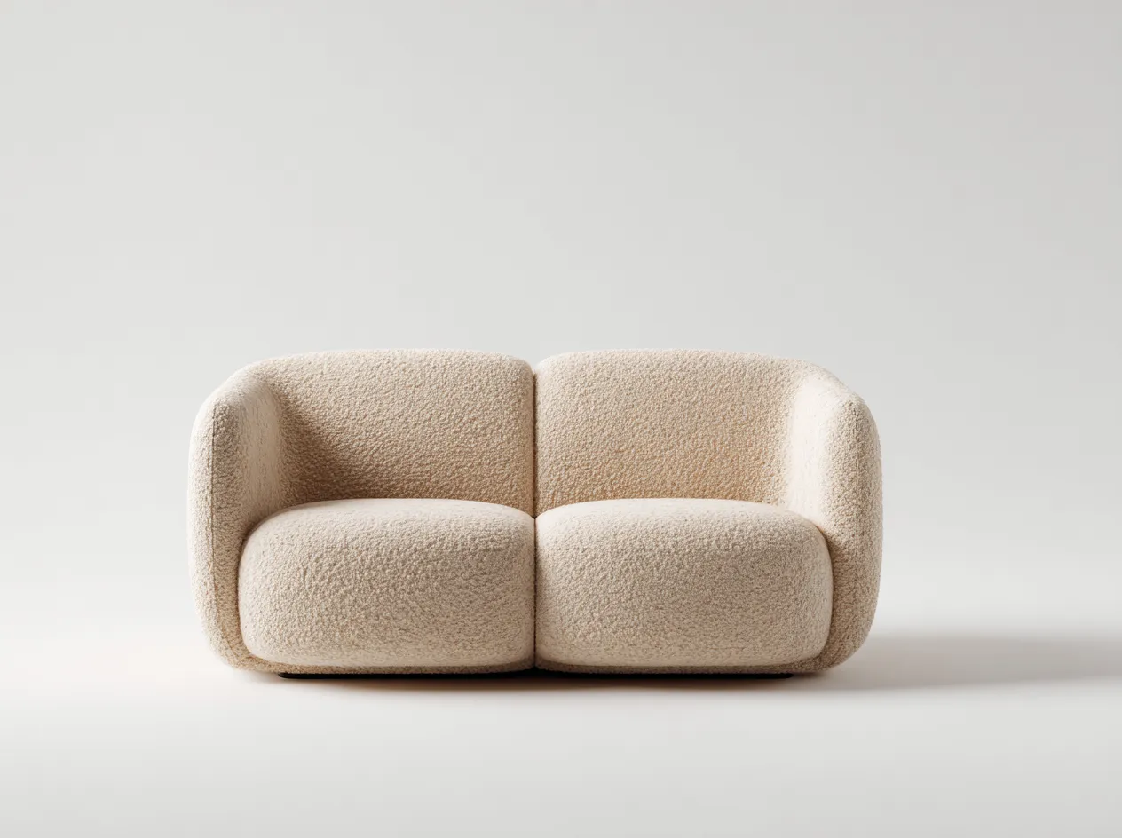 Zweisitzer Sofa-Bouclé-Holz-174x95x70 cm-Cremebeige-Moderner Stil-Denupnest