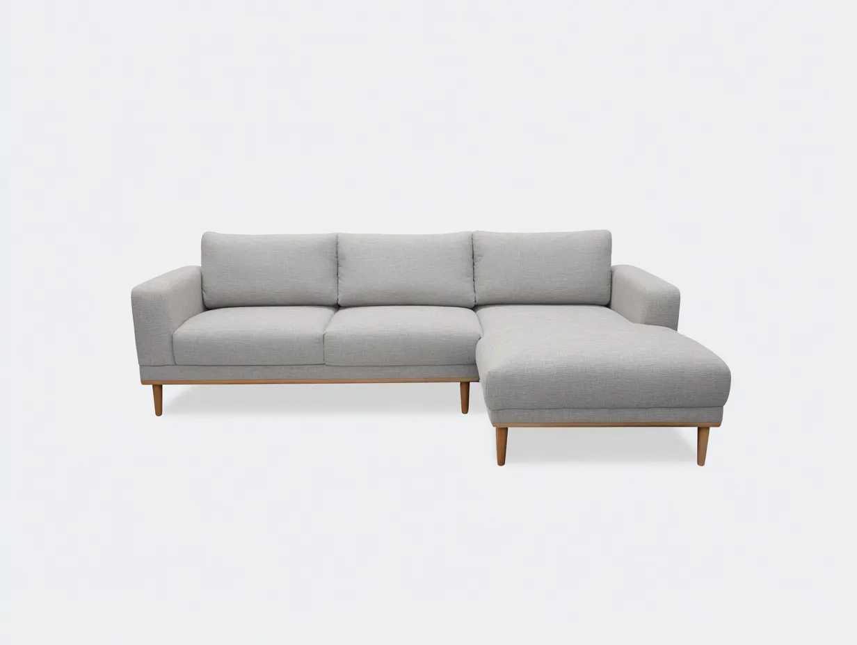 Ecksofa - Stoff-Holz - 254x164x81 cm - Hellgrau - Skandinavisch Modern-Denupnest