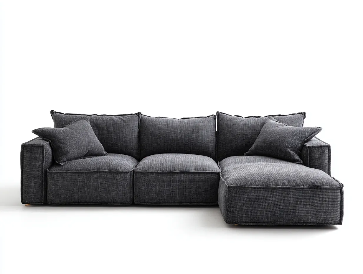 Ecksofa - Stoff-Holz - 262x174x80 cm - Dunkelgrau - Modern Minimalistisch-Denupnest