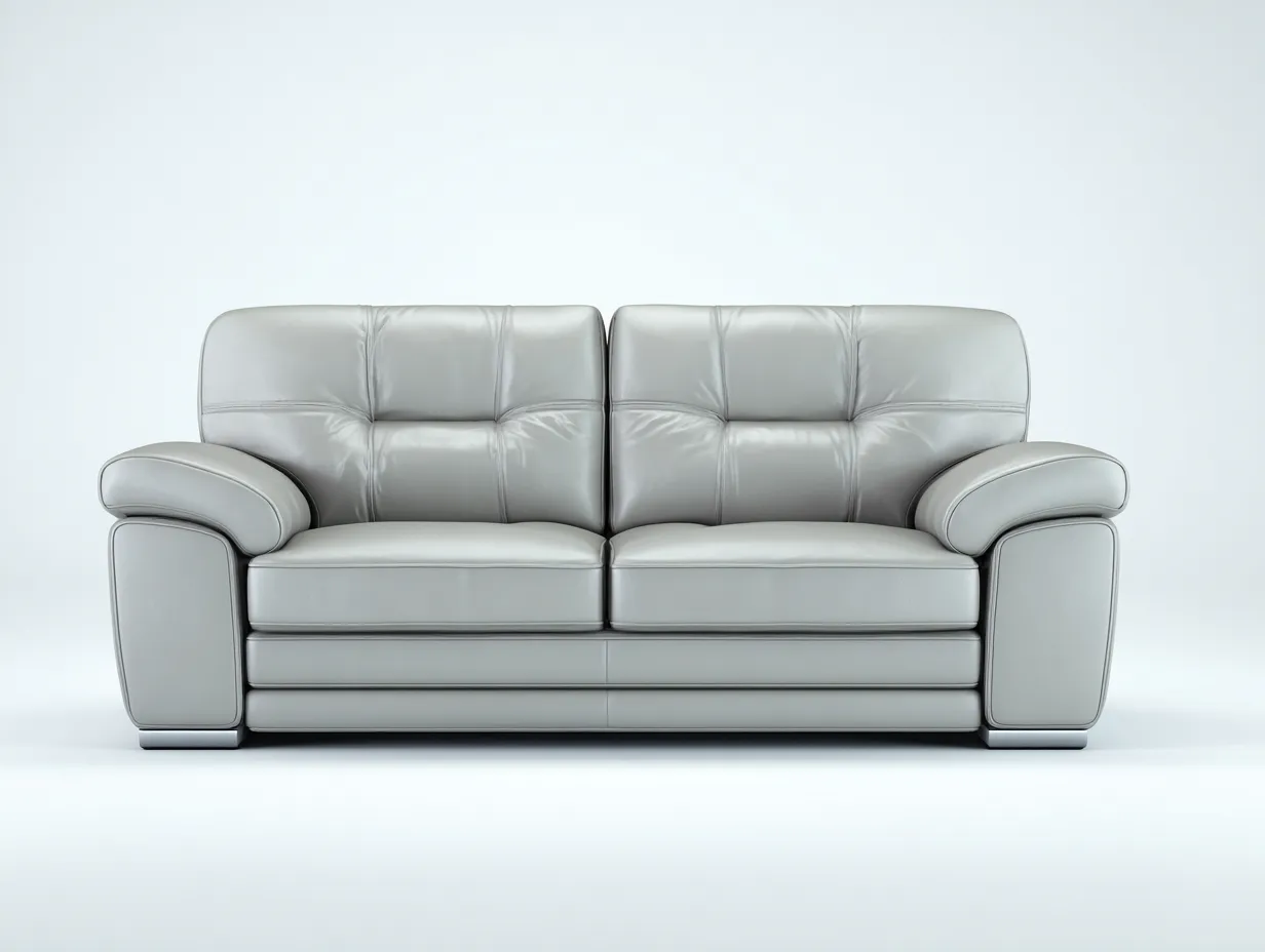 Zweisitzer Sofa-Leder-Metall-192x98x88 cm-Hellgrau-Moderner Stil-Denupnest