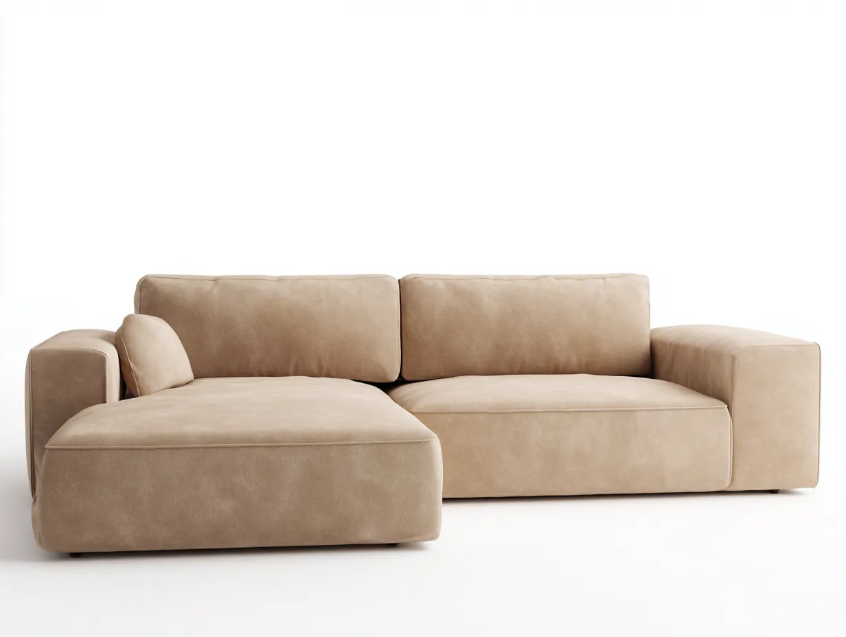 Ecksofa - Velours - 274x168x74 cm - Beige - Modern-Denupnest