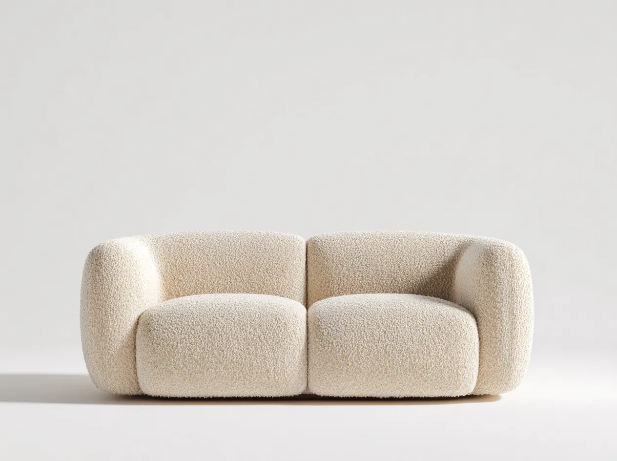 Zweisitzer Sofa-Bouclé-Holz-176x96x72 cm-Cremeweiß-Moderner Stil-Denupnest