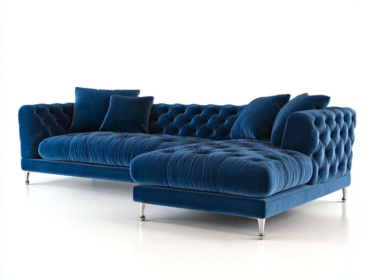 Ecksofa - Velours-Metall - 268x176x78 cm - Blau - Klassisch Modern-Denupnest