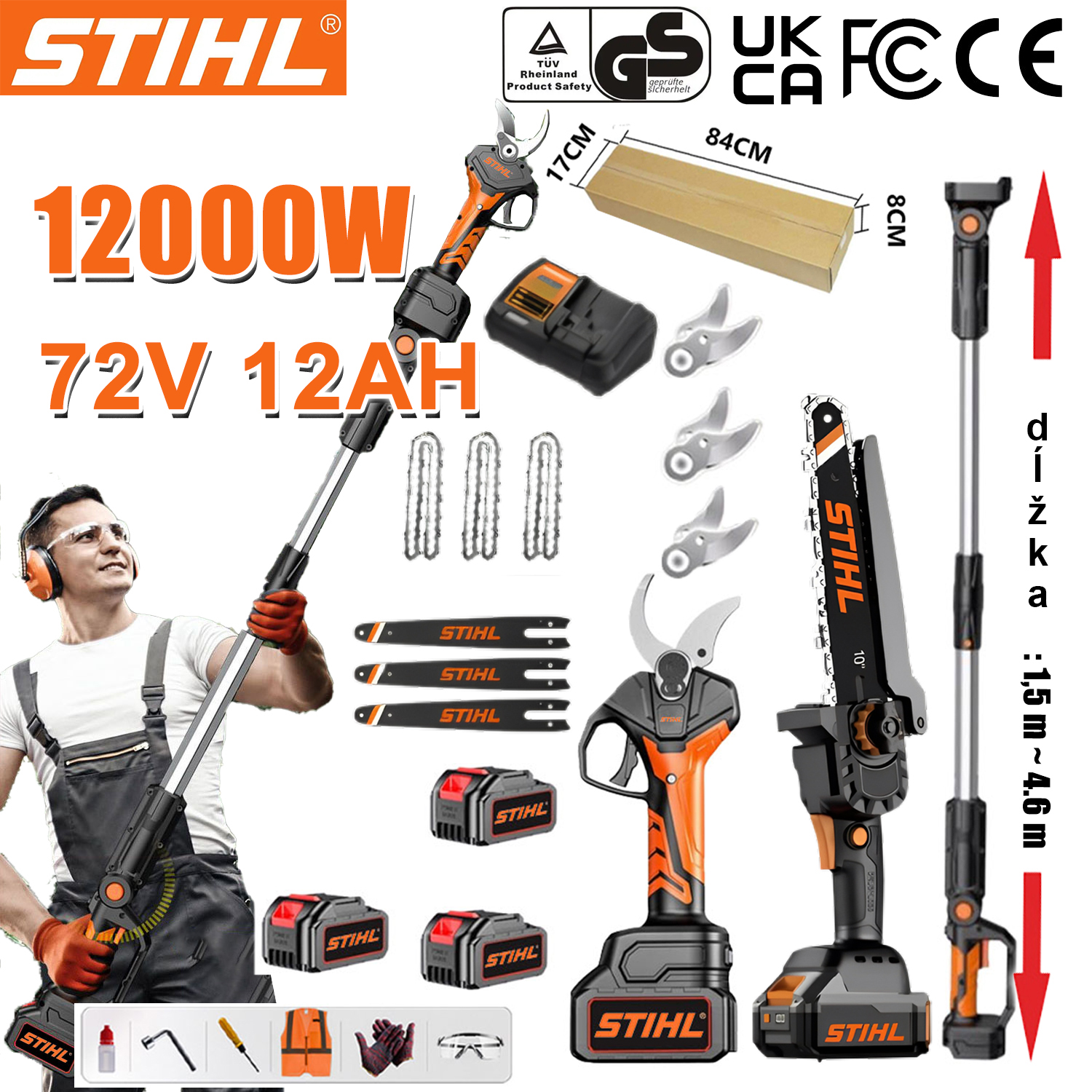 Elektrická motorová pila/zastřihovač STIHL 10 palců, bezkartáčová lithium-iontová, 15 000 W