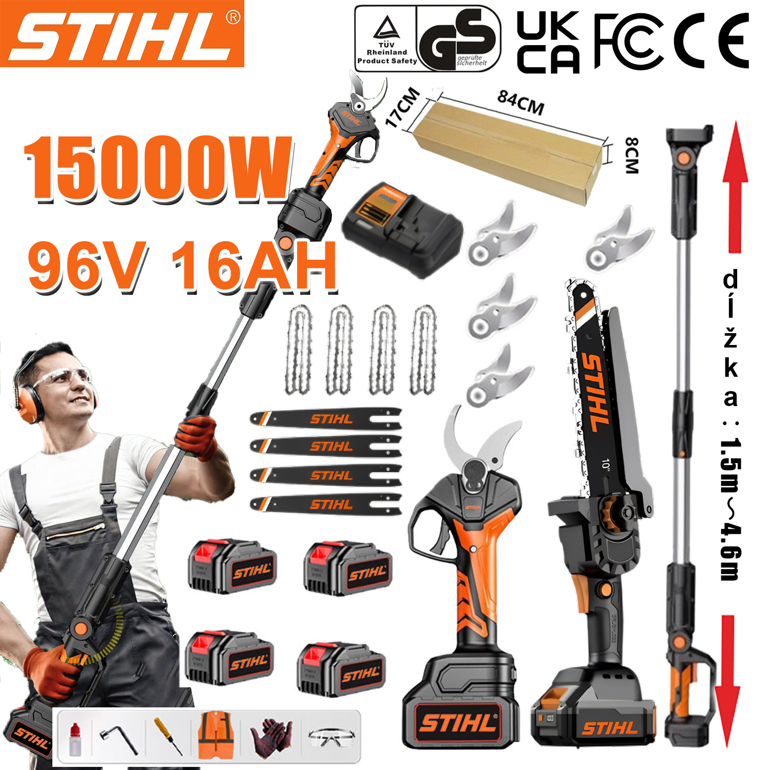 Elektrická motorová pila/zastřihovač STIHL 10 palců, bezkartáčová lithium-iontová, 15 000 W
