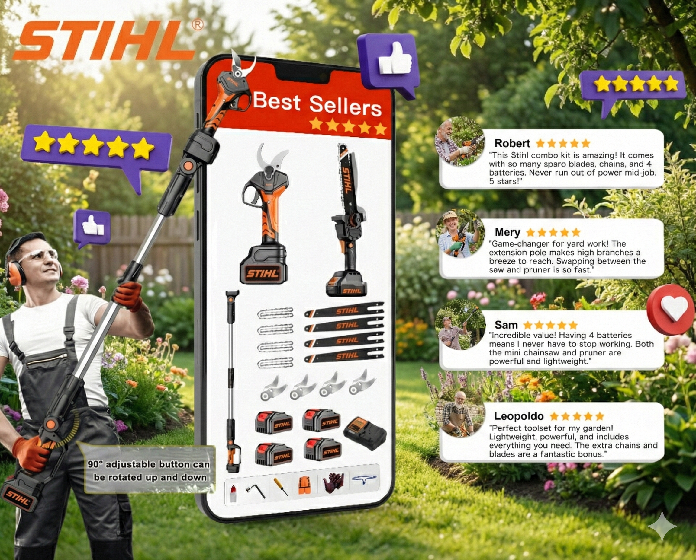 Elektrická motorová pila/zastřihovač STIHL 10 palců, bezkartáčová lithium-iontová, 15 000 W