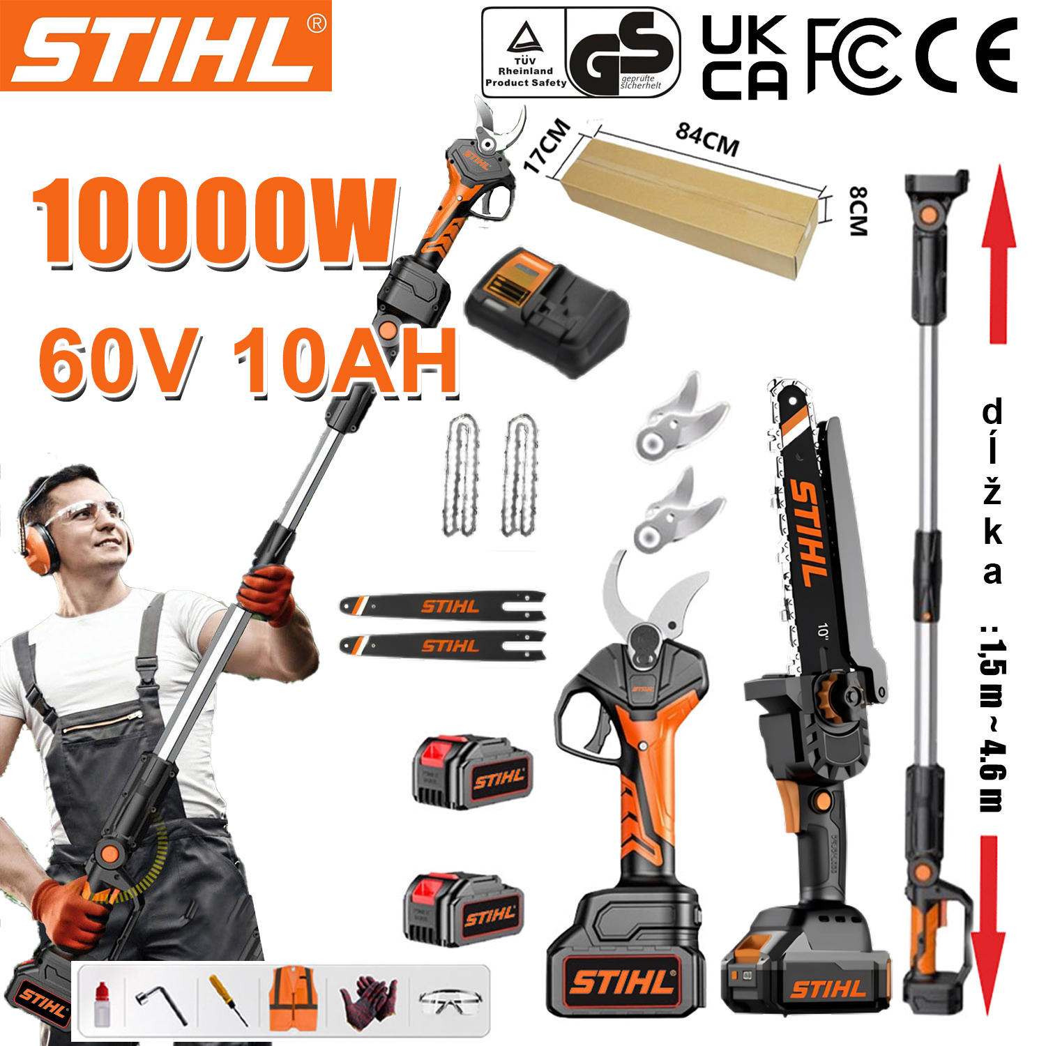Elektrická motorová pila/zastřihovač STIHL 10 palců, bezkartáčová lithium-iontová, 15 000 W