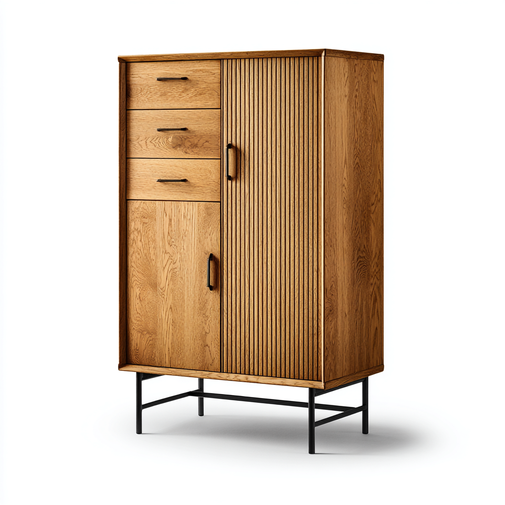 Scarpiera in legno con ante e cassetti 80x35x120 cm - legno naturale - design moderno per ingresso-Nestgetnest