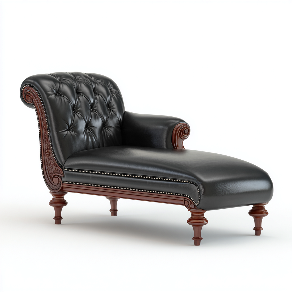 Chaise longue in pelle e legno 165x65x85 cm - nero-marrone - stile classico per soggiorno-Nestgetnest