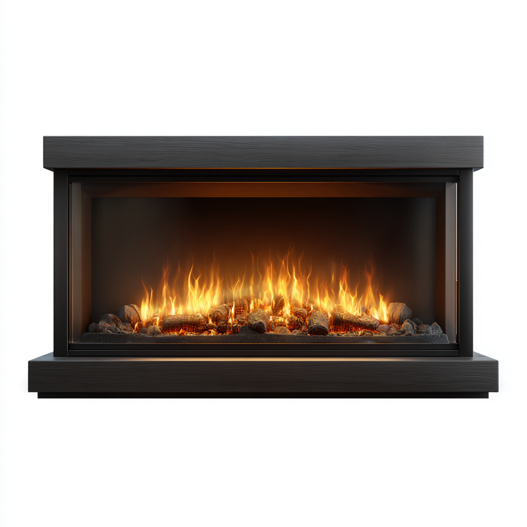 Camino elettrico con struttura in metallo e vetro 120x35x55 cm - nero - per soggiorno - design moderno-Nestgetnest