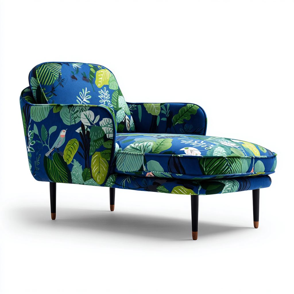 Chaise longue imbottita in tessuto 160x75x85 cm - blu-verde - stile moderno per soggiorno-Nestgetnest