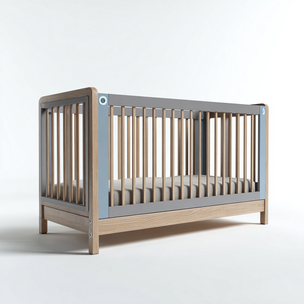 Lettino per bambini in legno 120x60x85 cm - grigio-legno naturale - design moderno per cameretta-Nestgetnest