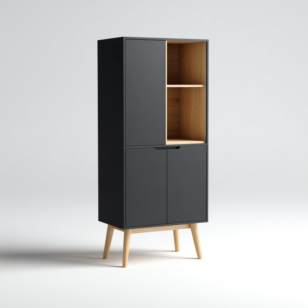 Mobile bagno in legno 50x35x150 cm - nero - design moderno per bagno-Nestgetnest