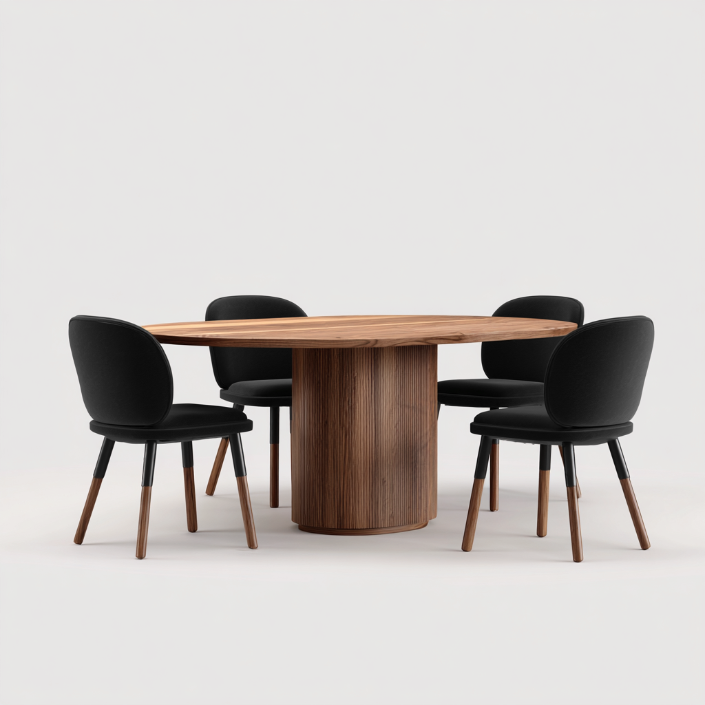 Tavolo e sedie in legno e rivestimento imbottito 150x150x75 cm - marrone-nero - per sala da pranzo - design moderno-Nestgetnest