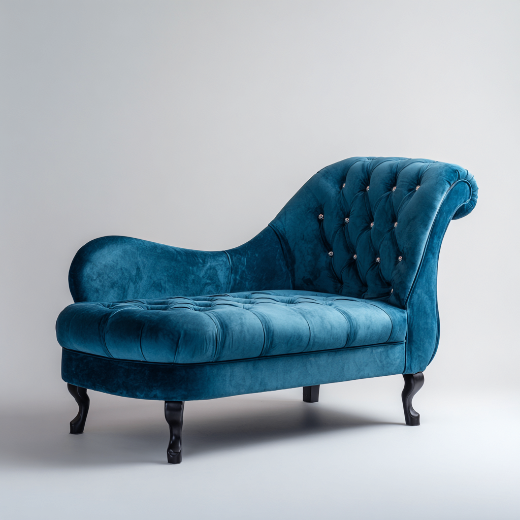 Chaise longue imbottita velluto 165x68x78 cm Blu Stile classico capitonné-Nestgetnest