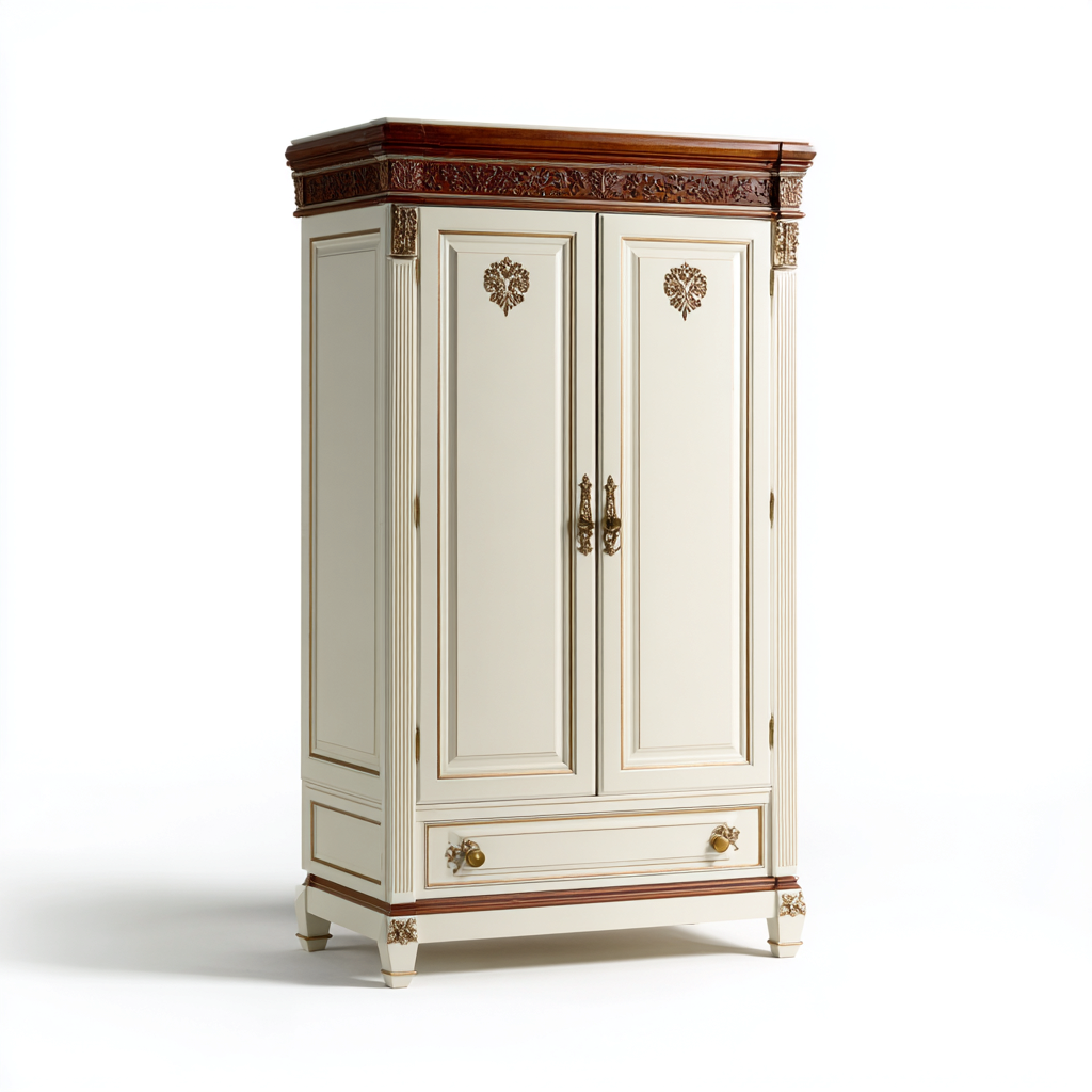 Armadio in legno 100x55x185 cm - avorio-marrone - design classico per camera-Nestgetnest