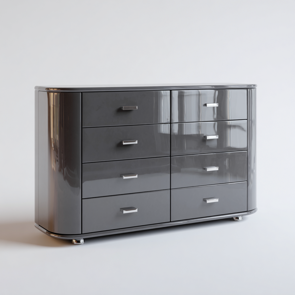 Cassettiera in MDF con finitura lucida 140x45x80 cm - grigio - per camera da letto - design moderno-Nestgetnest