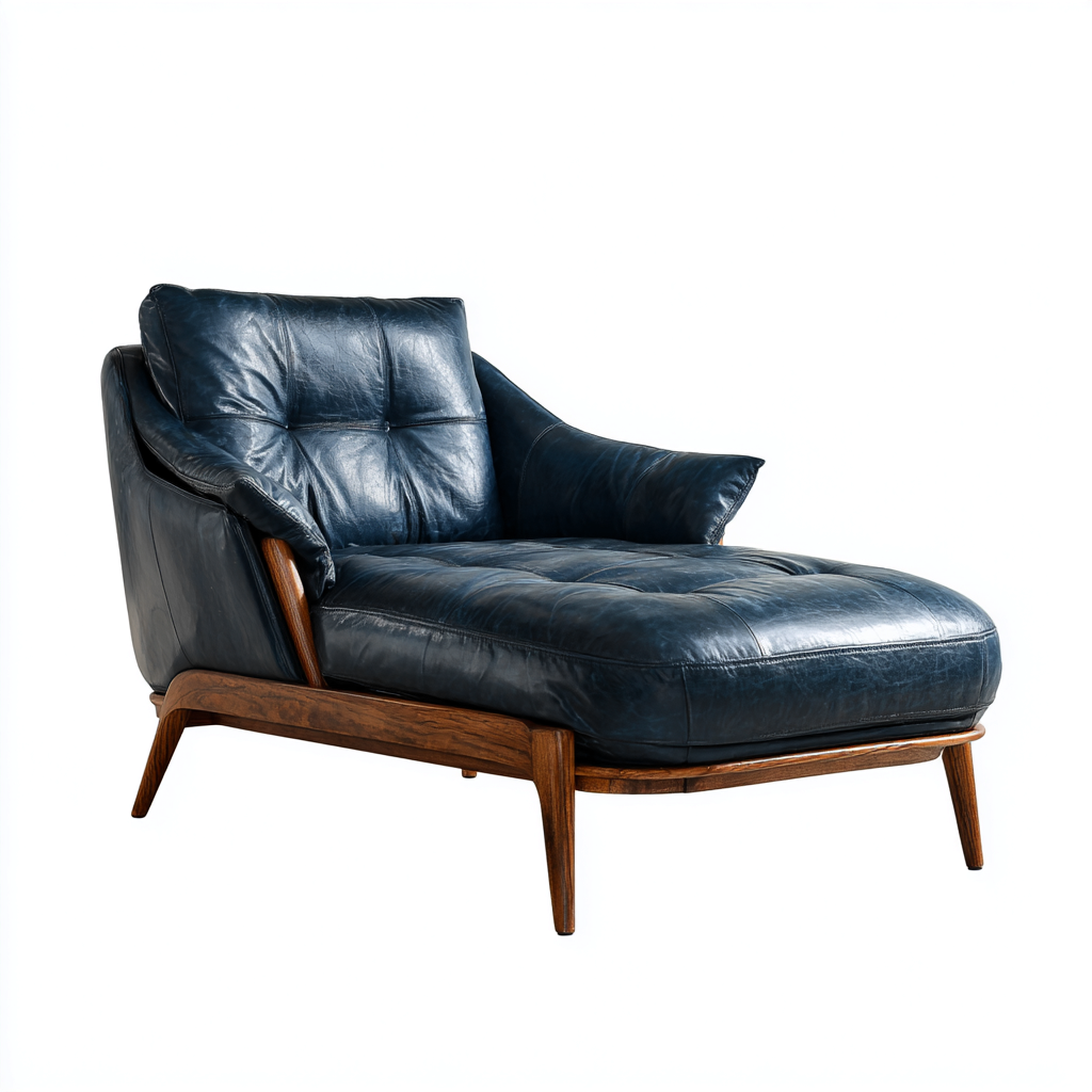 Chaise longue in pelle con struttura in legno 165x80x85 cm - blu scuro - per soggiorno - design moderno-Nestgetnest