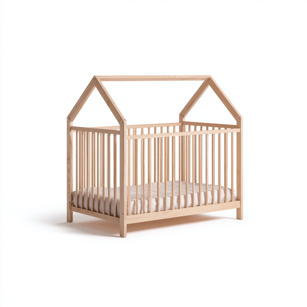 Lettino per bambini in legno 120x60x140 cm - legno naturale - design a casetta per cameretta-Nestgetnest