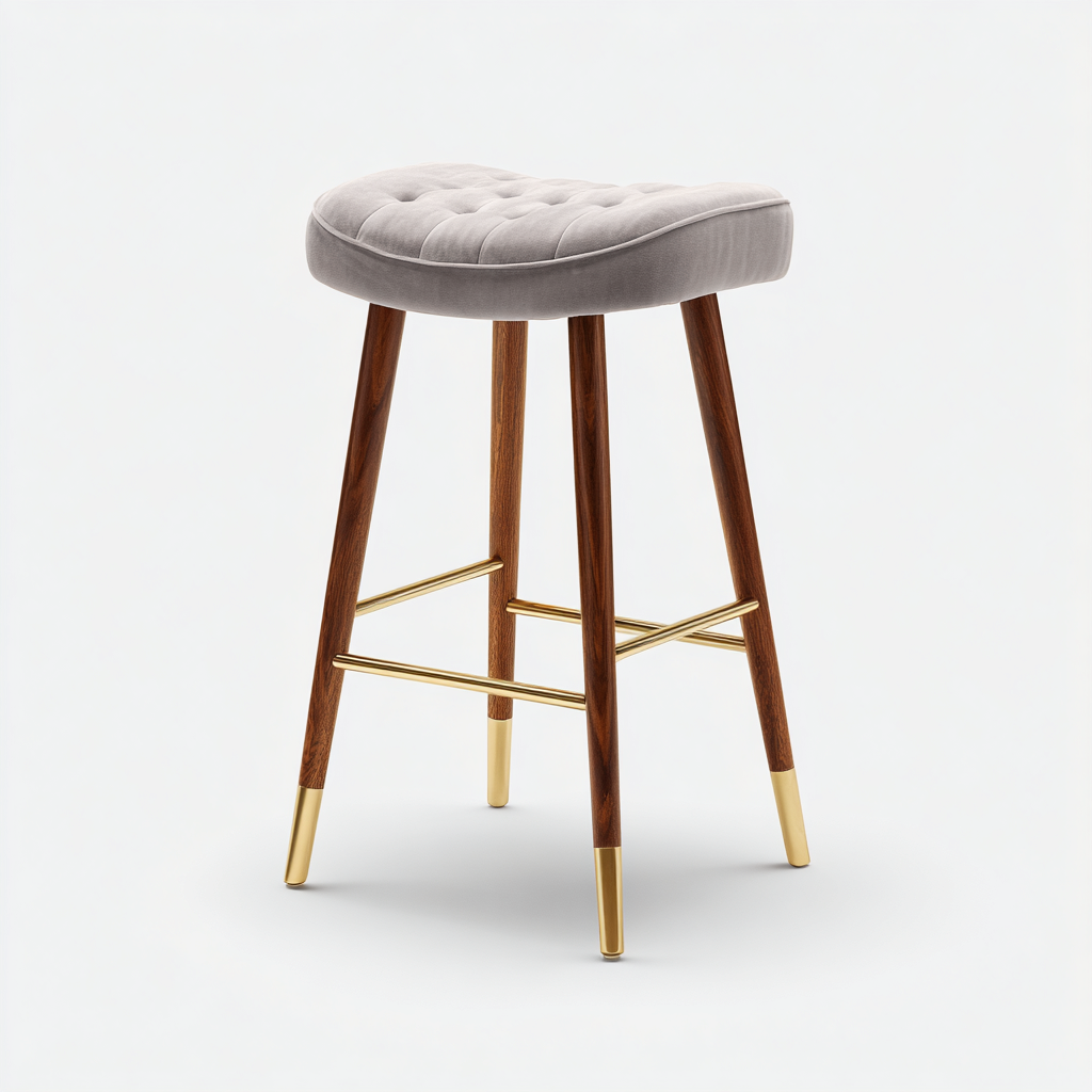 Sgabello da bar con seduta imbottita e struttura in legno 40x40x75 cm - grigio-marrone-oro - design moderno per cucina e zona bar-Nestgetnest