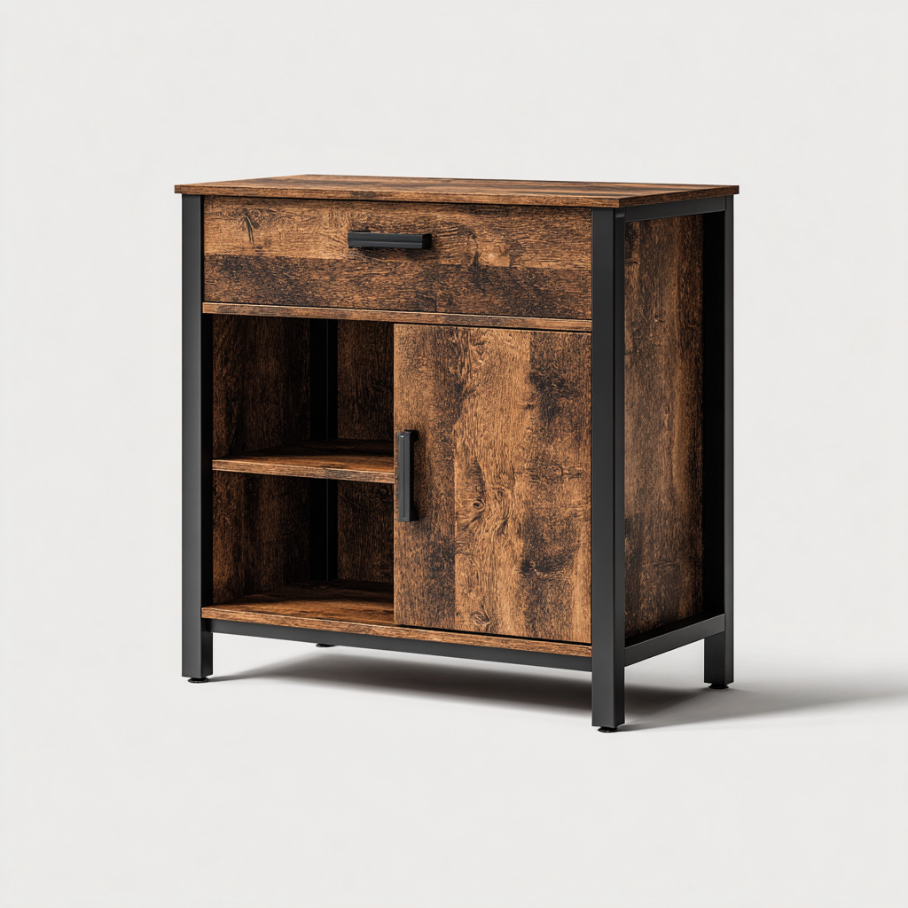 Scarpiera in legno con cassetto 70x35x80 cm - marrone-nero - stile industriale per ingresso-Nestgetnest