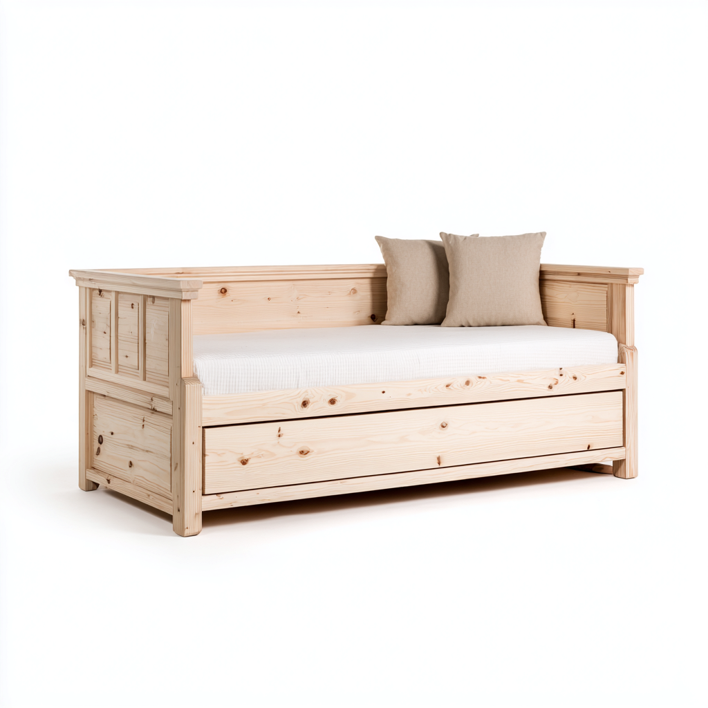 Divano letto in legno 200x90x75 cm - naturale - design funzionale per casa-Nestgetnest