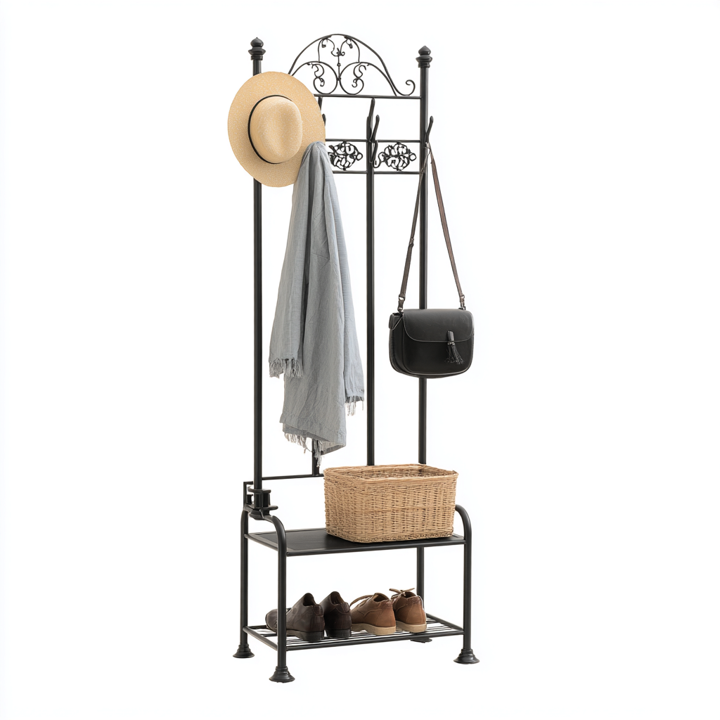 Attaccapanni in metallo con ripiani 50x35x170 cm - nero - design classico per ingresso-Nestgetnest