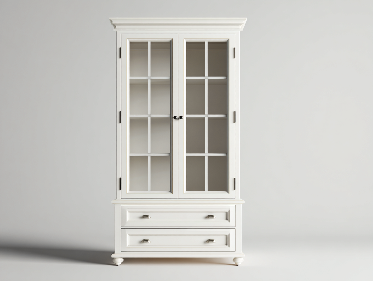 Vitrina de madera con puertas de vidrio 90x40x190 cm - Blanco - Estilo clásico para salón-Craftmyloft