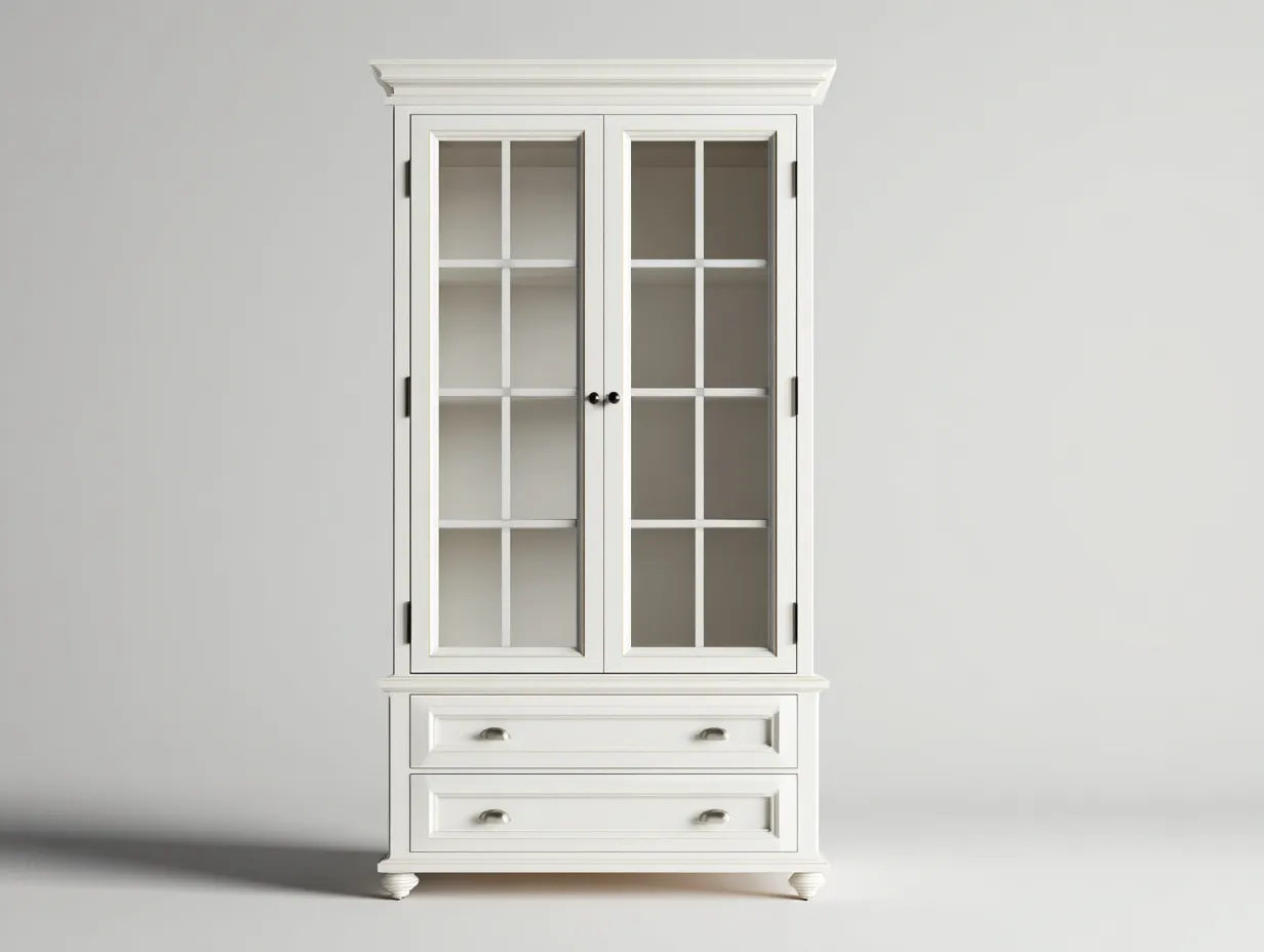 Vitrina de madera con puertas de vidrio 90x40x190 cm - Blanco - Estilo clásico para salón-Craftmyloft