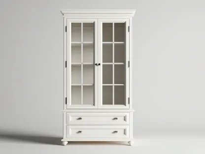 Vitrina de madera con puertas de vidrio 90x40x190 cm - Blanco - Estilo clásico para salón-Craftmyloft