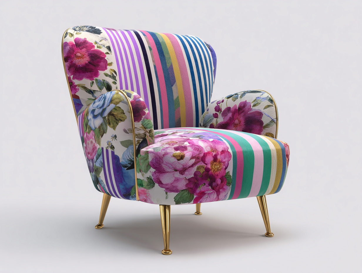 Sillón tapizado tela estampada floral 80x75x90 cm - multicolor - asiento acolchado - diseño moderno-Craftmyloft