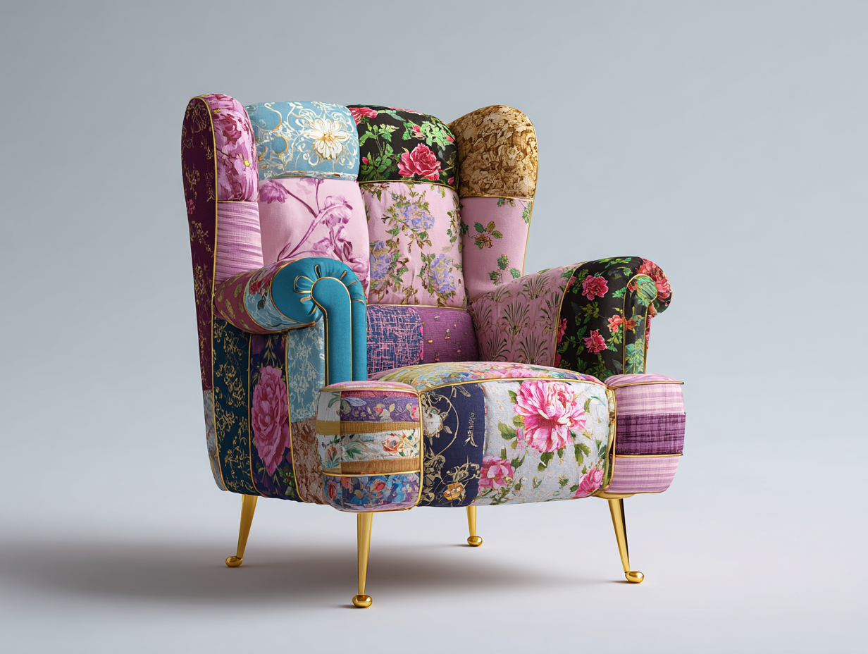 Sillones tapizados estampados florales 80x78x105 cm - estructura metálica y tela decorativa - multicolor - estilo clásico moderno-Craftmyloft