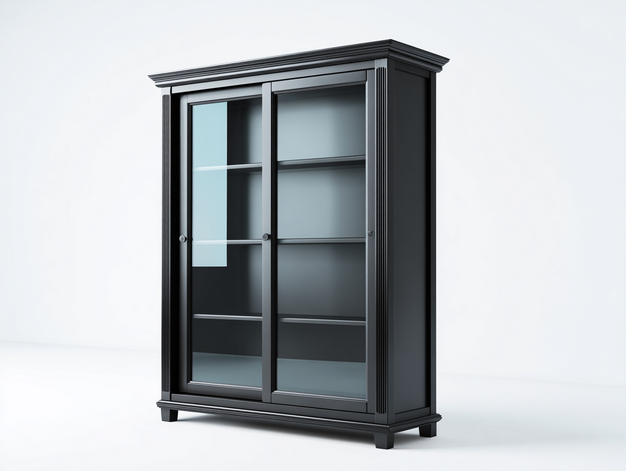 Vitrina de salón madera y vidrio 120x40x140 cm - negro - estilo clásico con puertas correderas-Craftmyloft