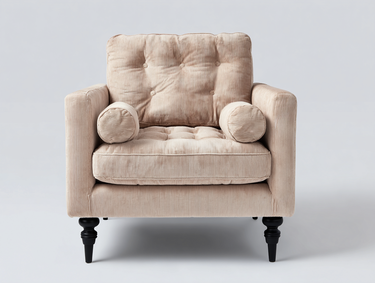 Sillón tapizado tela de pana 85x80x90 cm - beige - asiento acolchado - diseño clásico-Craftmyloft