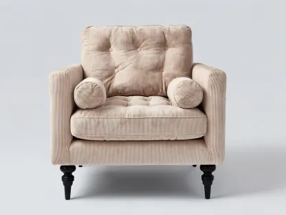 Sillón tapizado tela de pana 85x80x90 cm - beige - asiento acolchado - diseño clásico-Craftmyloft