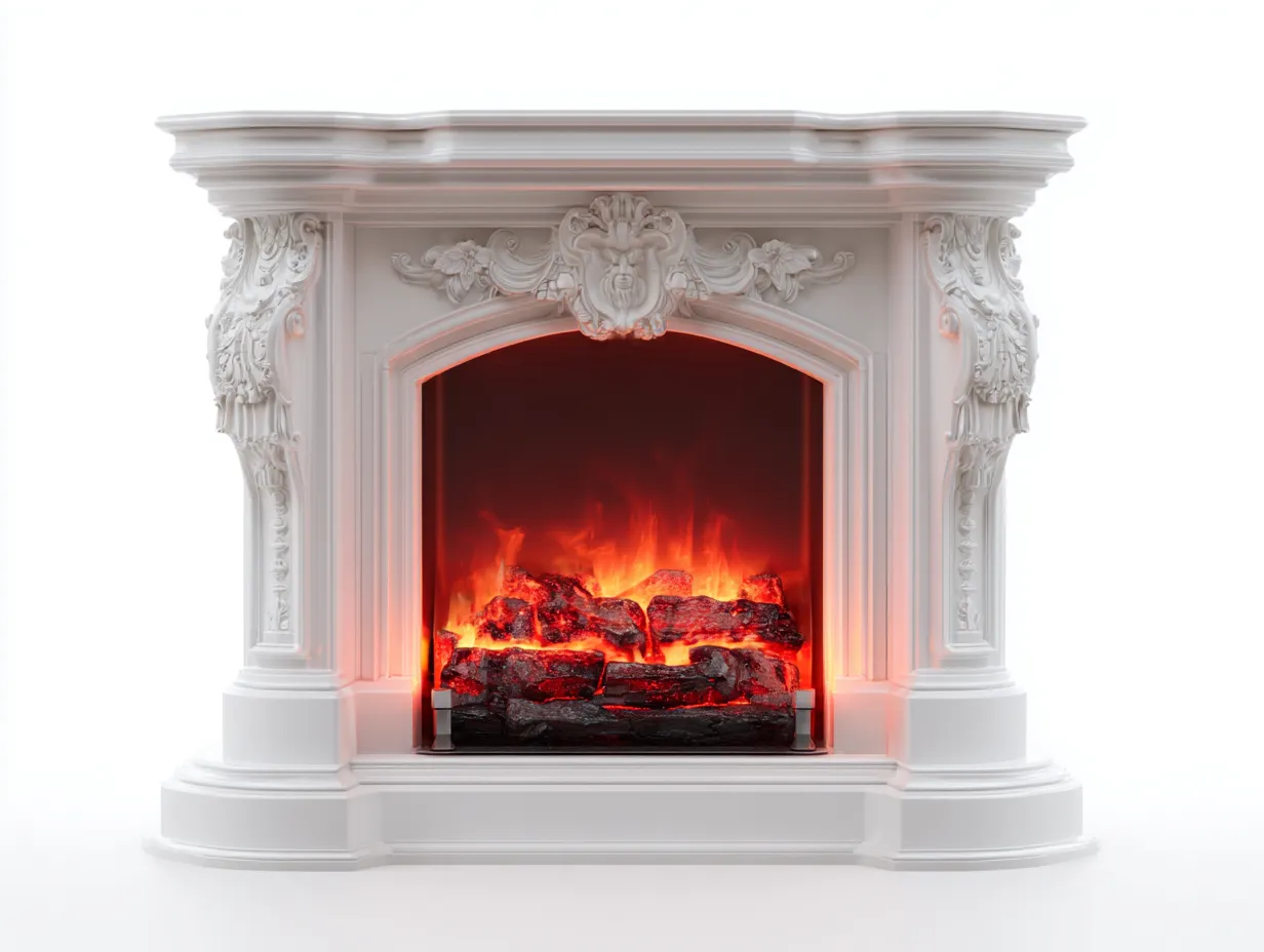 Chimeneas eléctricas decorativas 120x30x100 cm - estructura de resina y panel interior metálico - blanco - estilo clásico ornamental-Craftmyloft