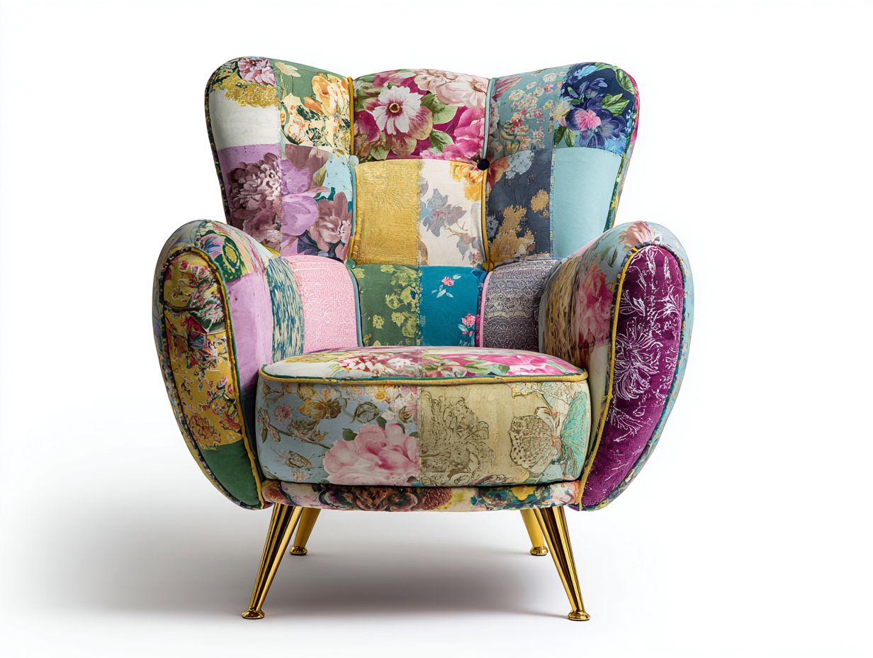 Sillón tapizado de tela con estampado floral 90x85x95 cm - multicolor - diseño vintage para salón-Craftmyloft