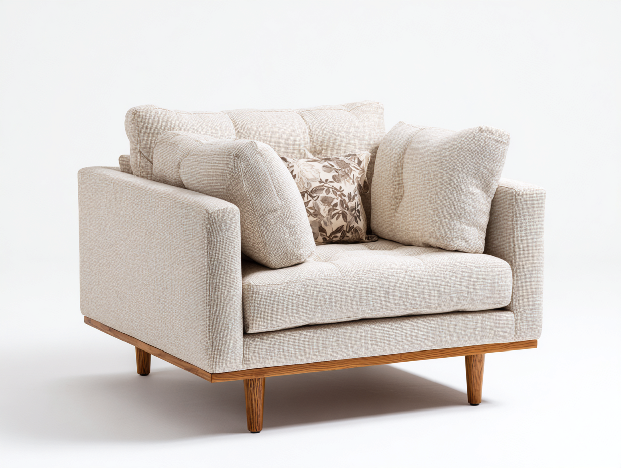 Sillón tapizado de tela 95x85x82 cm - beige - diseño moderno para salón-Craftmyloft