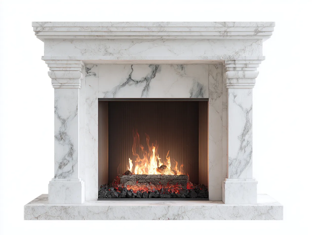 Chimenea eléctrica decorativa con marco efecto mármol 120x35x100 cm - blanco - estilo clásico para salón-Craftmyloft