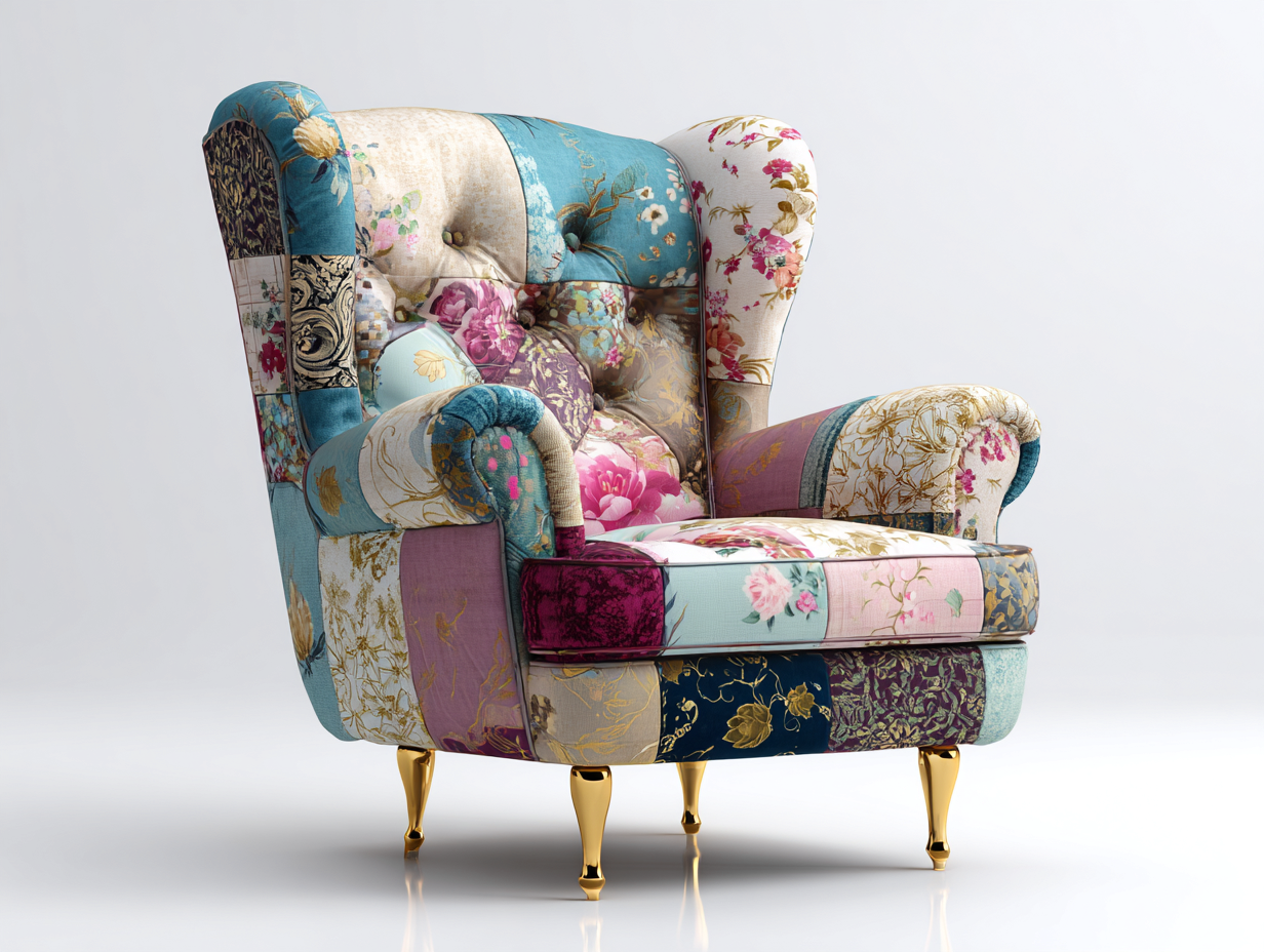 Sillones tapizados en tela estampada 80x85x100 cm - Multicolor - Estilo clásico decorativo para salón-Craftmyloft