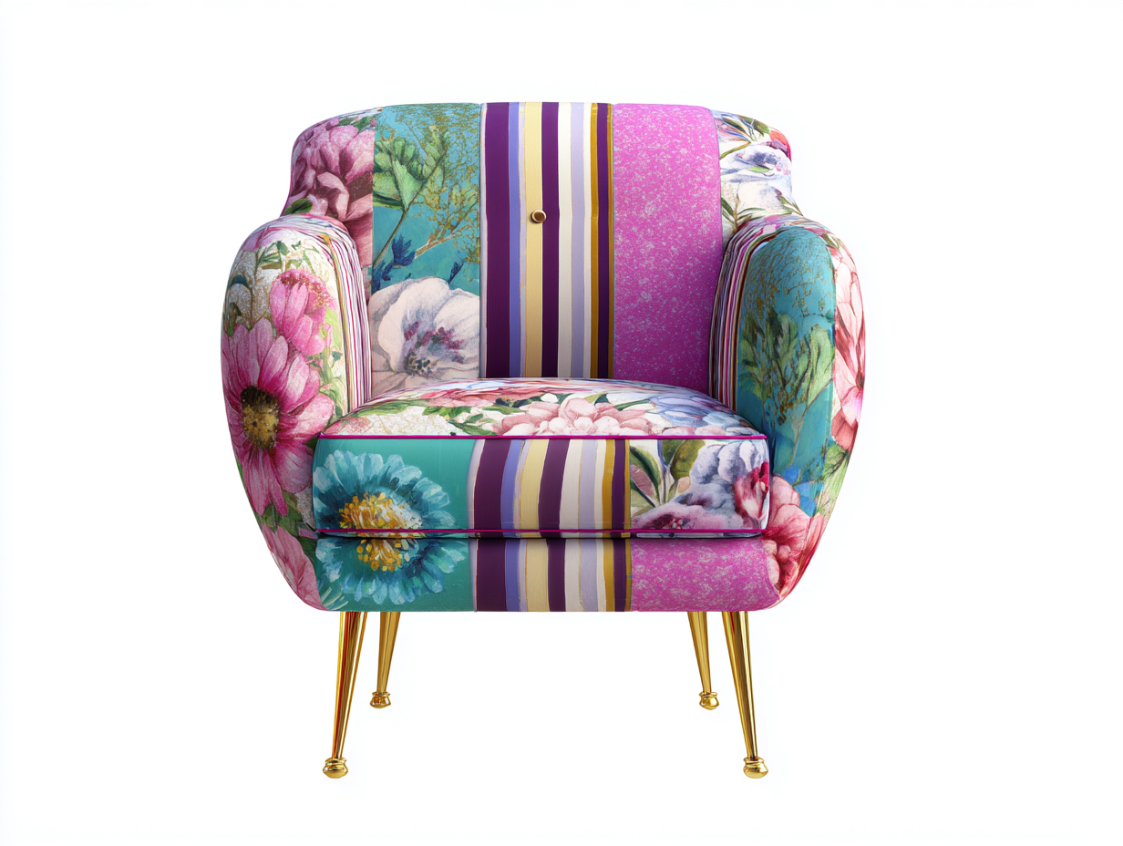 Sillones tapizados estampados florales 75x72x85 cm - estructura metálica y tela decorativa - multicolor - estilo moderno-Craftmyloft