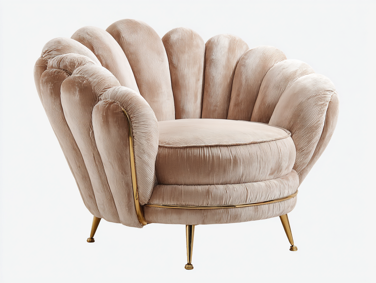 Sillón tapizado de terciopelo acanalado 85x80x78 cm - beige - diseño moderno para salón-Craftmyloft