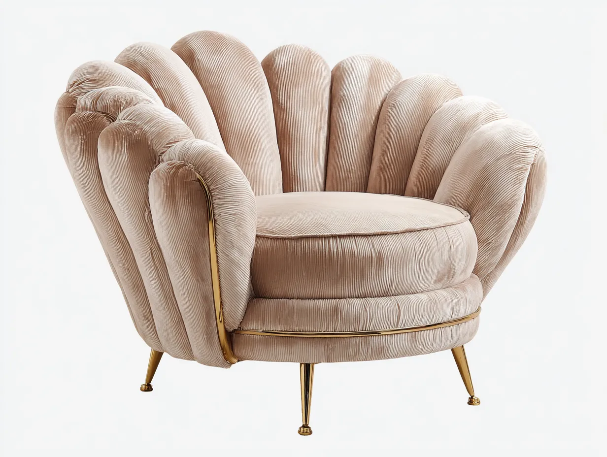 Sillón tapizado de terciopelo acanalado 85x80x78 cm - beige - diseño moderno para salón-Craftmyloft