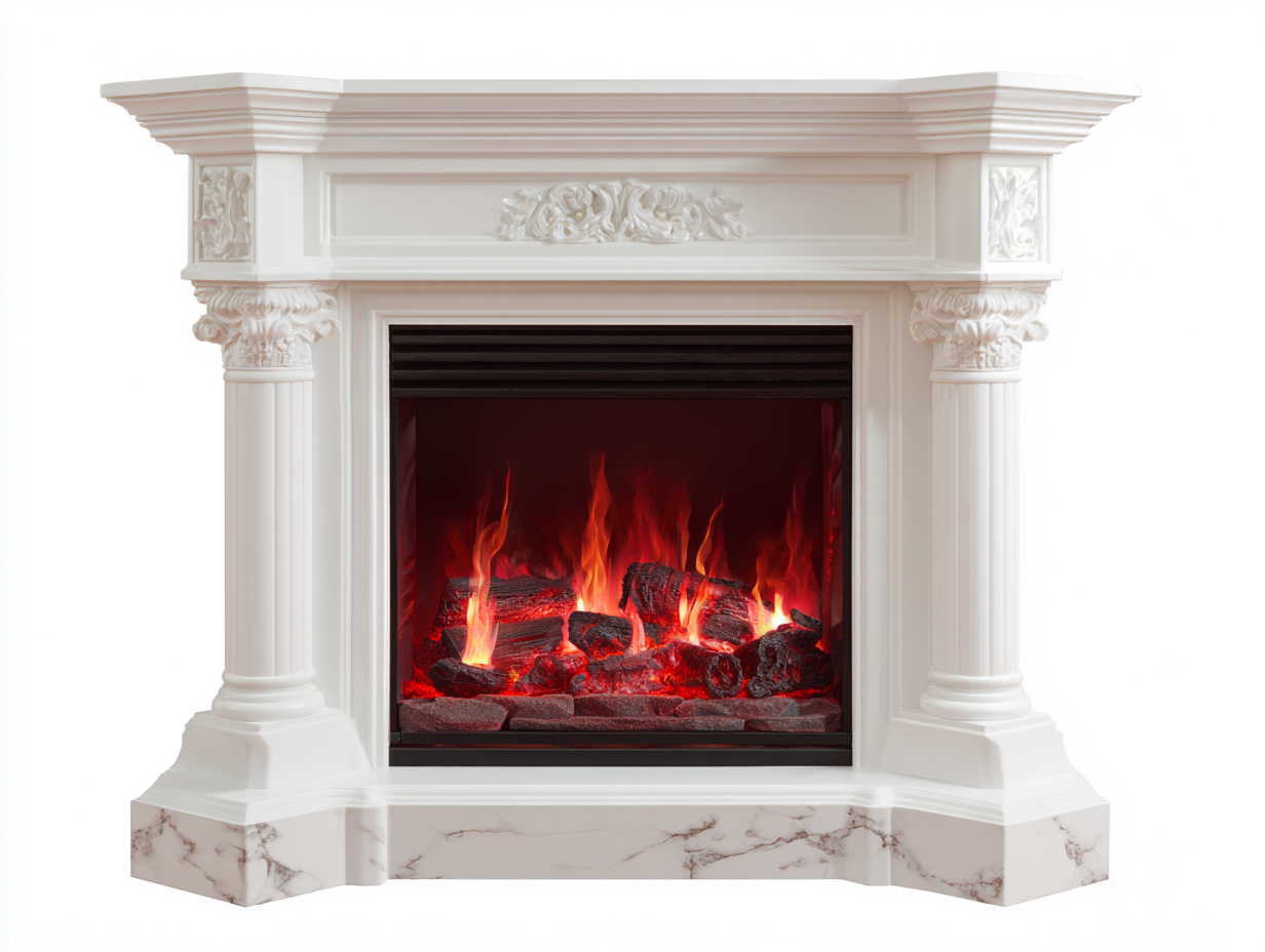 Chimenea eléctrica decorativa marco clásico 120x30x100 cm - blanco - efecto llama LED - estilo elegante-Craftmyloft