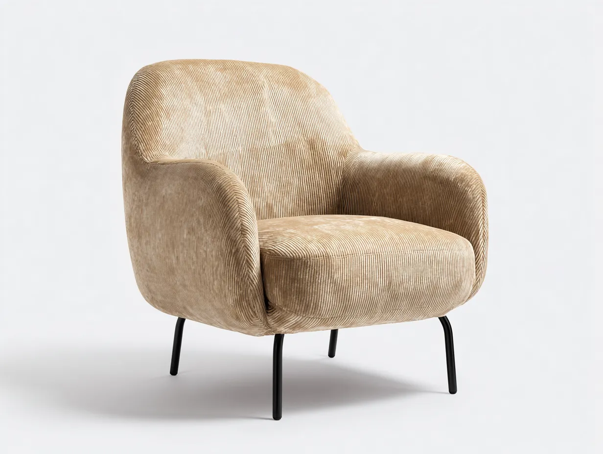 Sillones tapizados de pana 75x70x80 cm - estructura metálica y tela de pana - beige - diseño moderno-Craftmyloft